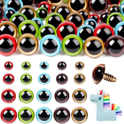 MUCUNNIA 160 Stück 10-18 MM Sicherheitsaugen für Häkeltiere Sicherheitsaugen für Amigurumi mit Unterlegscheiben bunte Kunststoff Sicherheitsaugen für Häkelarbeiten Ostern Dekorationen
