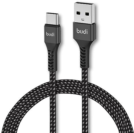 Budi 1m Type C to USB Braided Cable with 65W PD USB C USB charger for Fast Charging, Zinc Alloy and Nylon Material, Black Color for Macbook Pro/Air/SamsungS21/S20/Huawei/Xiaomi