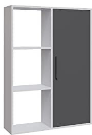DECOROTIKA - Patrick Minimalist Bookcase Display Unit Bookshelf Floor Mounting Shelving Unit with Cabinet (White and Anthracite)