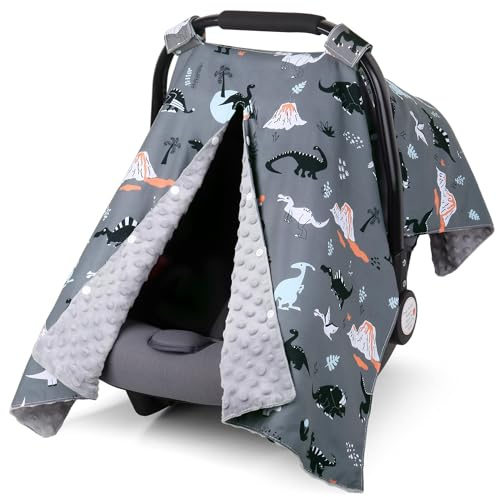 Rquite Dinosaur Car Seat Cover Baby, Carseat Covers Baby Boy Girl, Breathable Infant Car Seat Cover, Peekaboo Opening Minky Car Seat Canopy, Multiuse Baby Carrier Cover & Nursing Breastfeeding Cover