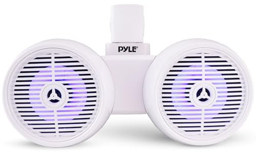 Pyle Dual Waterproof Off-Road Speakers - 6.5 200W 2-Way Marine Wakeboard Tower Sound System w/LED Light, Full Range Outdoor Stereo Speaker for Car, ATV, UTV, Jeep, Boat, Includes Brackets (White)