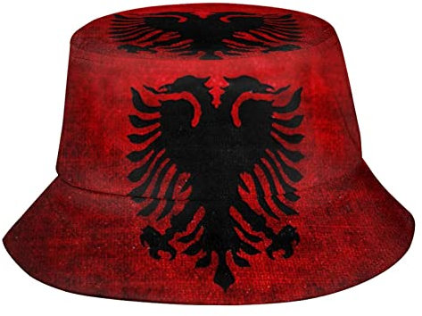 803 Fischerhüte Albanische Flagge Herren Mütze Atmungsaktiv Fischerhut Unisex Faltbarer Freizeithut, Für Angeln, Reisen, Freizeitkleidung