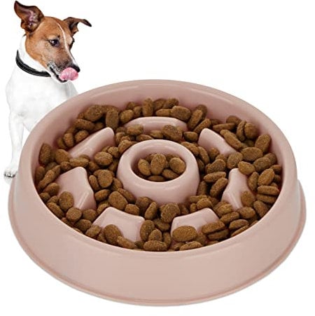 Relaxdays Slow Feeder Bowl, Anti Gulping, Food for Dogs, 550 ml, Eat Slowly, Dishwasher Safe, Spiral, Pink Comedero Antivoracidad Perro, Cuenco Canino Obstáculos Antiansiedad, 4 x 21 cm, Rosa