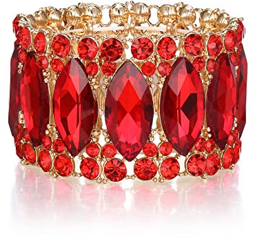 Clearine Armband Mode Runde Marquise Strass Kristall Armreif Schmuck für Damen Braut Party Hochzeit Gast Rubin Gold-Ton