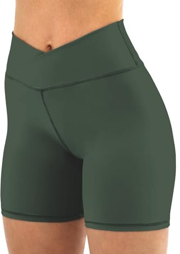 Friptspyg Kurze Sporthose Damen Sport Shorts V High Waist Gym Shorts Stretch Yoga Pants Laufend Hotpants, Olivgrün M