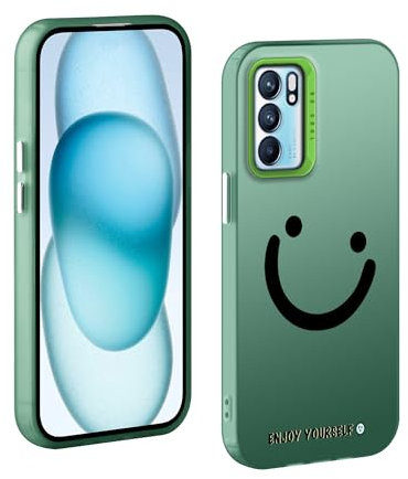 TAUYN Custodia per Oppo Reno 6/Reno6 5G, Indietro Faccia Sorridente Modello Desingn Cover, PC Antiurto Ultra Sottile Custodia, Verde