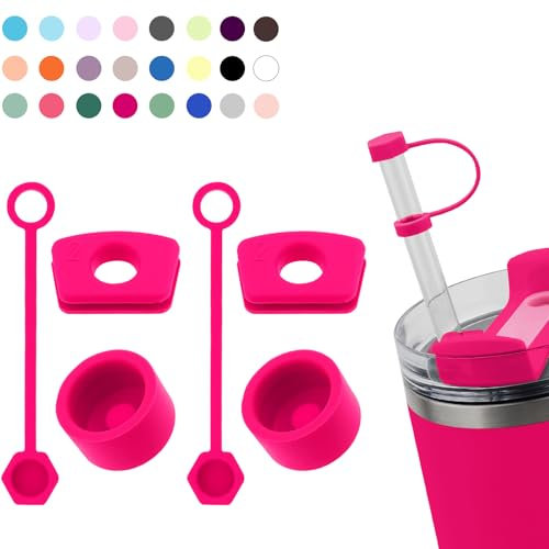 Set di tappi in silicone compatibili con Stanley Cup 2.0, 850,5 g e 1,134 g, con copertura per cannuccia (set da 2, rosa)