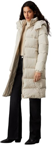 Calvin Klein Damen Mantel Long Puffer mit Kapuze, Beige (Pelican), XS