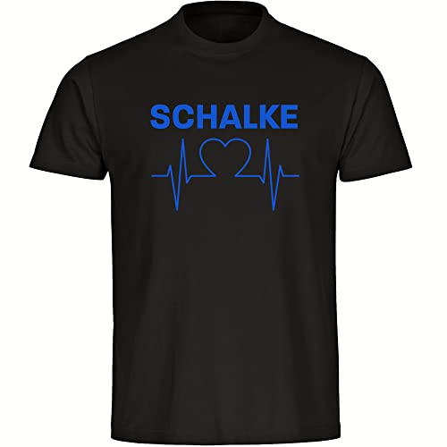 multifanshop Herren T-Shirt - Schalke - Herzschlag - Druck blau - Männer Größe S schwarz