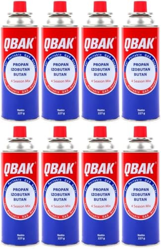 DISPAU QBak - Pack de 8 Cartuchos de Gas Butano Recambio de Gas Propano Portable Gas Butano Compatible para Cocina Portátil, Hornillo, Soplete Soldador, Camping B-250 227gr