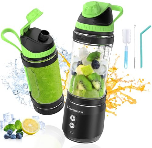 Portable Blender, Vaeqozva 700ml Portable Blender Smoothie Maker for Shakes and Smoothies, Mini Smoothie Blender USB Rechargeable with On The Go Blender Bottle & Travel Lid(Green Cap Black Body)