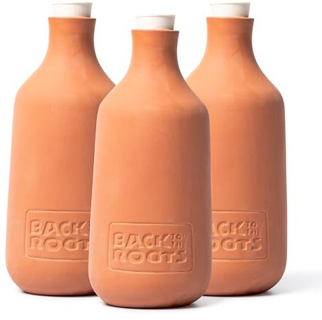 Back to the Roots Selbstbewässernder Olla-Topf aus Terrakotta, 3 Stück, 700 ml, bietet 1 Woche Präzisionsbewässerung