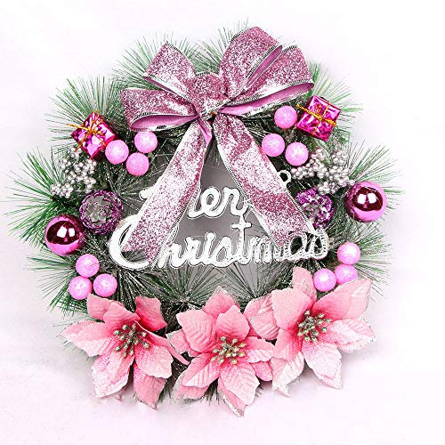 Front Door 30cm Christmas Wreath, Christmas Garland Decorations for Windows Winter Wreath Hanging Wall Decor (Pink)