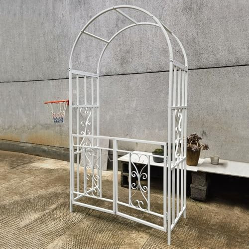 Arco de jardín con Puerta,Pérgola de jardín Arco de Metal Blanco para Plantas trepadoras,Arco de Rosas para Exterior 210cm Alto x 114cm Ancho