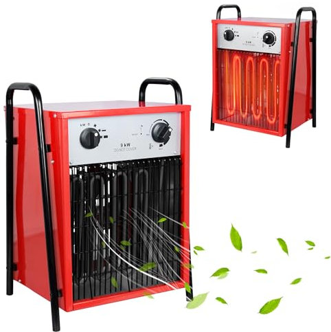 PEILU 9 kW Elektrische Heizgeräte Heizlüfter mit 4 Einstellbarer Heizstufen Überlastschutz Garten Elektroheizkörper Tragbare Elektroheizung Ventilatoren Elektroheizer mit Handgriff (Rot)
