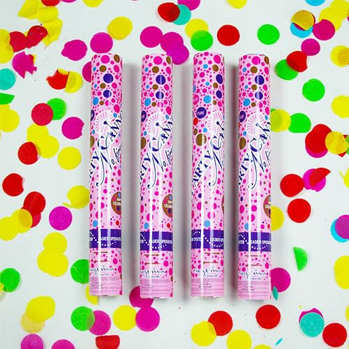Hanwin Konfettikanon 4 Stück,Bunt, 30cm,Konfetti Kanone für Geburtstage, Partys, Hochzeiten, Abschlussfeiern (Colored Dots)