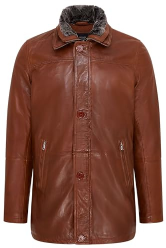 Men's Mid Length Leather Classic Trench Coat Warm Overcoat Jacket