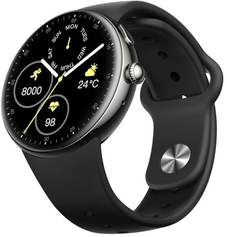 Parsonver Montre Connectée Homme Femme, 43mm AMOLED Écran Toujours Allumé, Bluetooth Appels & IA, 2 Bracelets Démontage Rapide, Smartwatch avec 120 Sports Intégrés, Fréquence Cardiaque/Sommeil, Noir