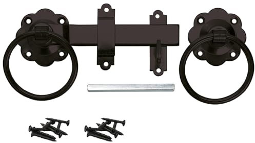6 Ring Gate Latch - Heavy Duty 4mm Steel with 70mm Rose - Black Japanned, Galvanised or Zinc Plated (BZP) Finish - Traditional Handle for Wooden Gates, Garden Fences, Sheds (Black Japanned)