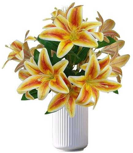 Artificial Orange Lilies Flowers,10Pcs Faux Lily Flower,20''Tiger Lily Branch with 2 Full Blooms , Faux Fake Lilies Plants for Wedding Bouquet Home Party Indoor Floral Arrangements (10, orange)