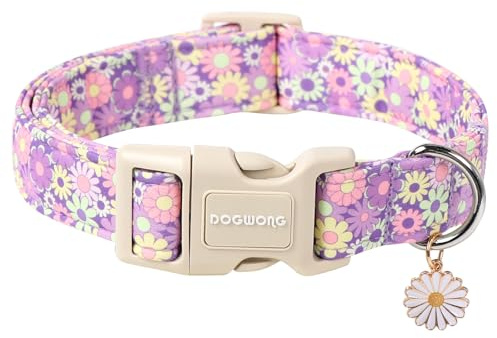 DOGWONG Hundehalsband, Hunde Halsband für Kleine Mittlere und Große Hundes, Komfort Gemustertes Hundehalsbänder Verstellbares, Lila Blume XS