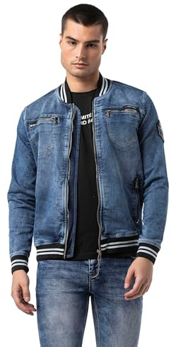 Cipo & Baxx Herren Jeansjacke Series – Klassische Denim, Leder, Sport Verschiedene Jackenmodelle – Knopf und Reißverschluss – Sweat-Kapuze und Sweatärmeln – mit Modernen Komfort-Details