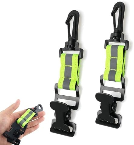 2 Pcs Glove Clips de Pompier, Porte Gants de Travail de Pompier, Bandes Réfléchissantes, Clip de Gants de Travail avec Mousqueton Convient pour Accrocher Des Gants, Des Casques, Des Serviettes