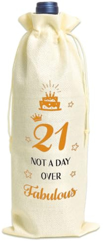 Aieino 21st Birthday Wine Bottle Gift Bag for Girls Reusable Burlap Bag