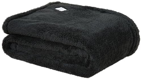 DoubleDry Teddy Kuscheldecke - 130x170 cm - Oeko-Tex Zertifiziert - Weiche Sofadecke - Flauschige Wohndecke - Schwarz