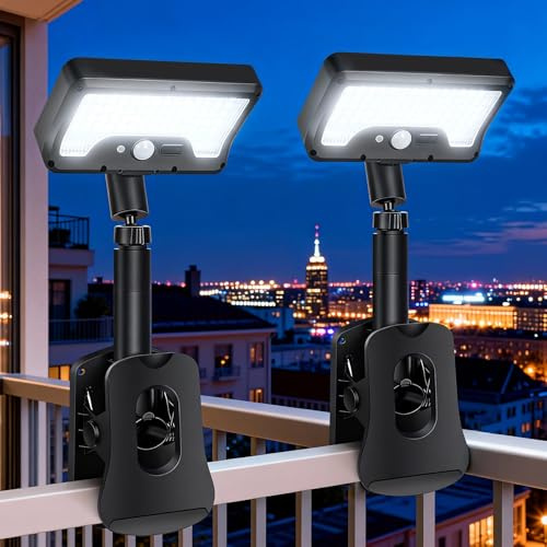 GBKDQQ Lot de 2 lampes solaires pour extérieur, lampe solaire à clip avec détecteur de mouvement, 3 modes LED, étanchéité IP65, lampes solaires pour usage extérieur pour jardin, terrasse, balcon et