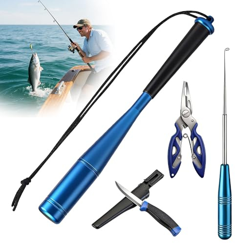 Afenau 4 Sets Fishing Fischtöter, Totschläger, Fischbetäuber, Angelzange und Angelmesser mit Scheide, Aluminium Hakenlöser Angeln für Angelaktivitäten im Freien (Blau)