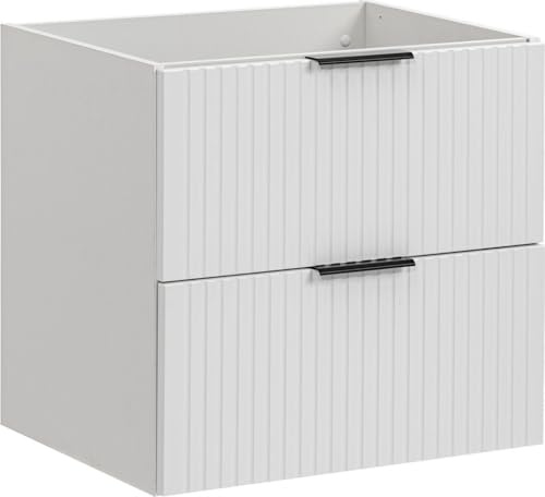 WFL GROUP Waschbeckenunterschrank 60 cm Wandhängend mit Rillenfronten – Soft-Close Schubladen und 3 Griffsets in Gold, Chrom & Schwarz – Geriffelter Waschtischunterschrank in Weiß