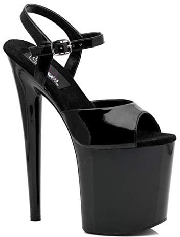 Pleaser FLAMINGO-809, Damen Plateau Sandalen, Schwarz (Schwarz (Blk Pat/Blk)), 38 EU (5 Damen UK)