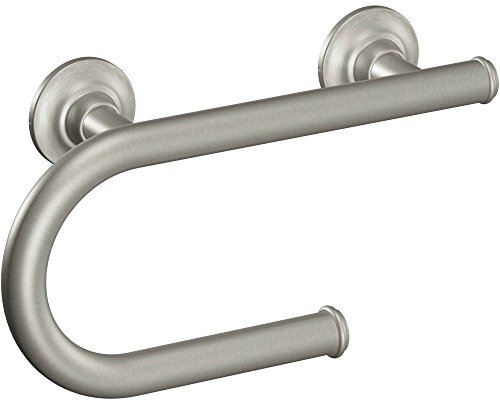 Moen Brushed Nickel Bathroom Safety 8-inch Wall Mounted Grab Bar with Integrated Toilet Paper Holder, LR2352DBN