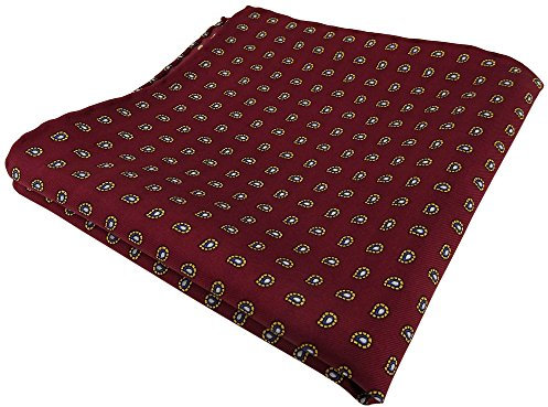 TigerTie Seideneinstecktuch in bordeaux gold blau grau Paisley - Einstecktuch 100% Seide