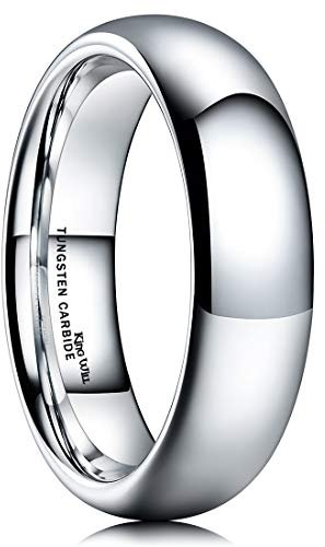 King Will Basic Men's 6mm High Polished Comfort Fit Domed Tungsten Carbide Ring Wedding Band U 1/2 (10.5)