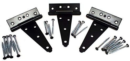 Three Black 5 Heavy Duty T-Hinges, Includes 2 Black Countersunk Screws W/#2 Square Head Drive, Shed, Barn, Playhouse, Chicken Coop Hinge