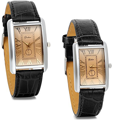 JewelryWe Partneruhren Armbanduhr,Retro Leder Analog Quarz Uhr mit römischen ziffern Zifferblatt, Lieben, Schwarz