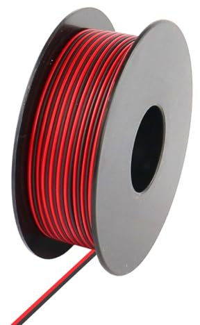 Xenterio LiYZ Flachleitung (Zwillingslitze), hochflexibel, 2x0,14mm², 25m Spule, Adernfarben rot/schwarz