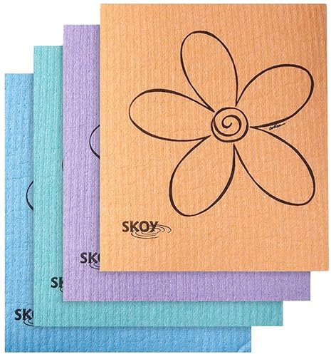 Skoy Compostable Cleaning Cloth, 4 Pack, Assorted Colours, 23 by 18 cm