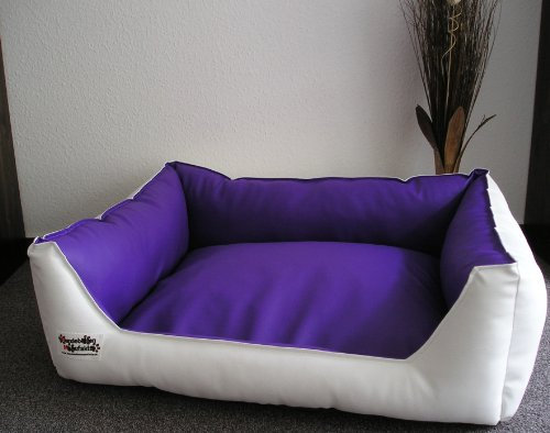 Hundebett Hundesofa Schlafplatz Kunstleder Acceso Farbe und Größe wählbar von XS bis XXL (90 cm X 70 cm, Weiss lila)