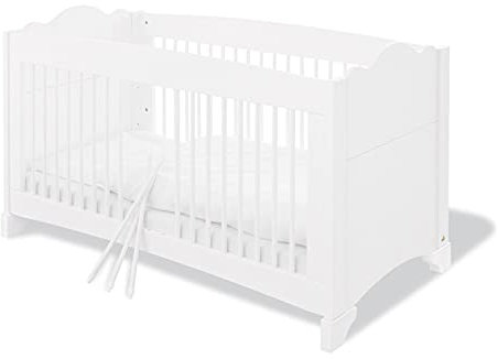Pinolino 111642 Romantisches, Stabiles Kinderbett mit 3 Schlupfsprossen, aus Vollmassiver Kiefer, Umbauseiten Enthalten, 140 X 70 cm, weiß lasiert