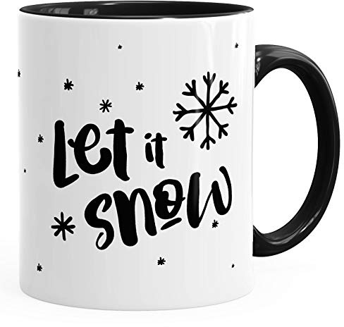 Autiga Kaffee-Tasse Let it snow Winter Weihnachten Spruch Kaffeetasse Teetasse Keramiktasse Schwarz unisize