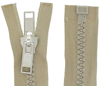 zipworld beidseitiger Reißverschluss Kunststoff teilbar GROB mit Doppelschieber für Zelte DPZG beige-308 (110cm)