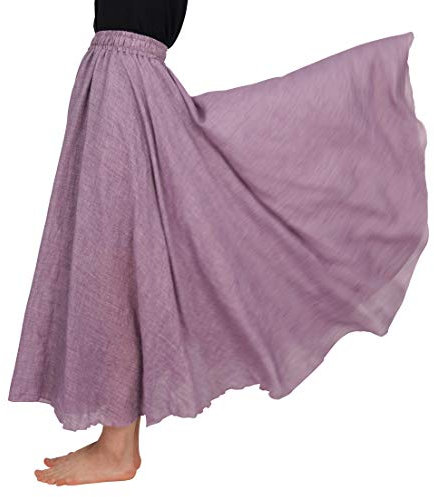 FEOYA Damen Maxi Rock Frauen Baumwolle Leinen Double Layer Elastische Taille Plissee Retro Lang Rock