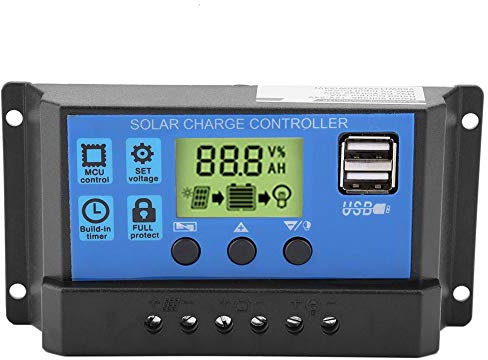 Solarladeregler,Solar Charge Controller PWM Smart Dual USB Solar Panel Batterieregler Laderegler 12V 24V Dual USB Solarpanel Laderegler Regler LCD Anzeige 10/20/30A(10A)