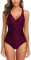 Ruched Tummy Control One Piece Swimsuit Swimwear Retro Vintage Bikini Bathing Suit Swimming Costume for Women, Dark Purple-oz, S(UK 8)