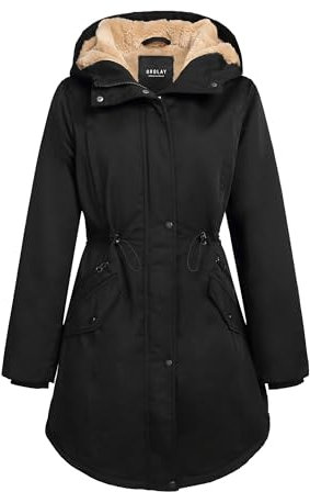 OROLAY Giacca Parka Donna Imbottita con Cappuccio, Fatta di Pile, Antivento per Inverno, Tasche Multiple, Ideale per Outdoor