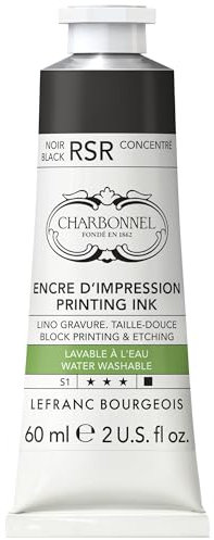Lefranc Bourgeois 301511 Charbonnel, wasserabwaschbare Kupferdruckfarbe mit ausgezeichnete Lichtechtheit, Vegan, 100% Lösemittelfrei - 60ml Tube - Schwarz RSR