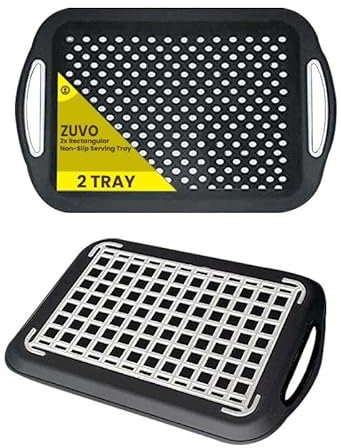 Zuvo Anti-Slip Food Serving Tray with Handles (Set of 2) – BPA-Free Plastic, Lightweight & Durable – Non-Slip couch Trays for Eating & Drinks (Grey)